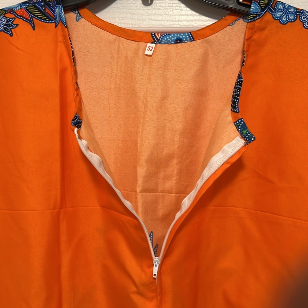 Floral Orange Dress SUN DRESS W/Pockets and side pockets. Size 52 NWOT - Picture 4 of 7